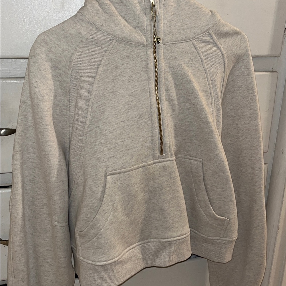 Lululemon Scuba Oversized Half Zip Hoodie in Heathered Bone/Gold